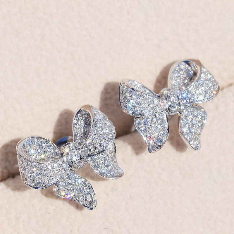 Skhek Korean Style Trendy Bowknot Crystal Zircon Earrings for Women Luxury Quality Jewelry Wedding Accessories Statement Earring