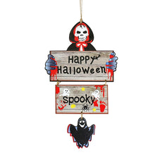 Load image into Gallery viewer, SKHEK Halloween Halloween Wooden Ornament Spider Pumpkin Ghost Wood Door Hanging Signs Pendant Halloween Party Decoration For Home Kids Gift New