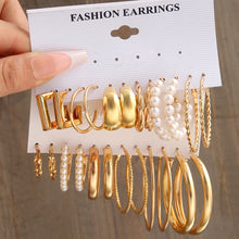 Load image into Gallery viewer, Skhek Fashion Gold Color Geometry Earrings Set For Women Vintage Elegant Butterfly Pearl Round Earrings Set Party Jewelry 2023 Trendy