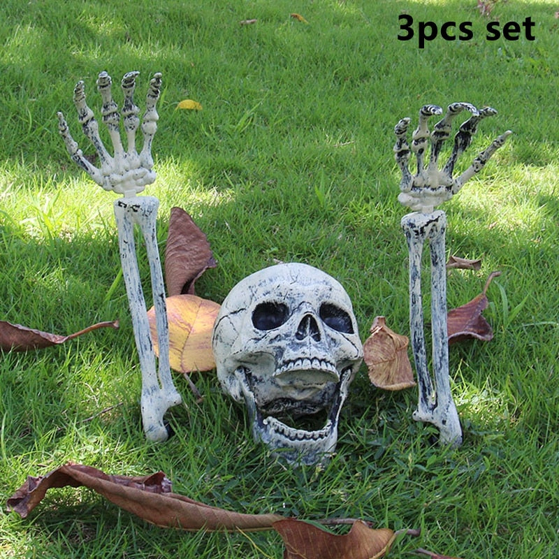 SKHEK Halloween Decoration 2022 Realistic Skull Skeleton Head Human Hand Arms Horror Props Halloween Party Home Garden Lawn Yard Decor