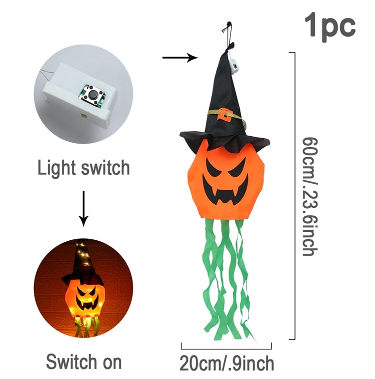 SKHEK Halloween LED Flashing Light Ghost Halloween Decorations For Home Glowing Wizard Hat Lamp Horror Party Supplies Kids Gift