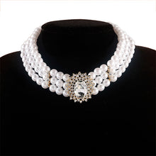 Load image into Gallery viewer, Skhek Luxury Baroque Three Layer Pearl Collar Choker Vintage Big Oval Crystal Clavicle Necklaces for Women Wedding Party Jewelry