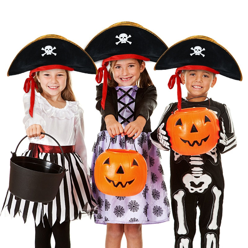 SKHEK Halloween Halloween Pirate Hat Cap Decoration Kids Adult Halloween Masquerade Captain Cosplay Costume Props Pirate Theme Birthday Party