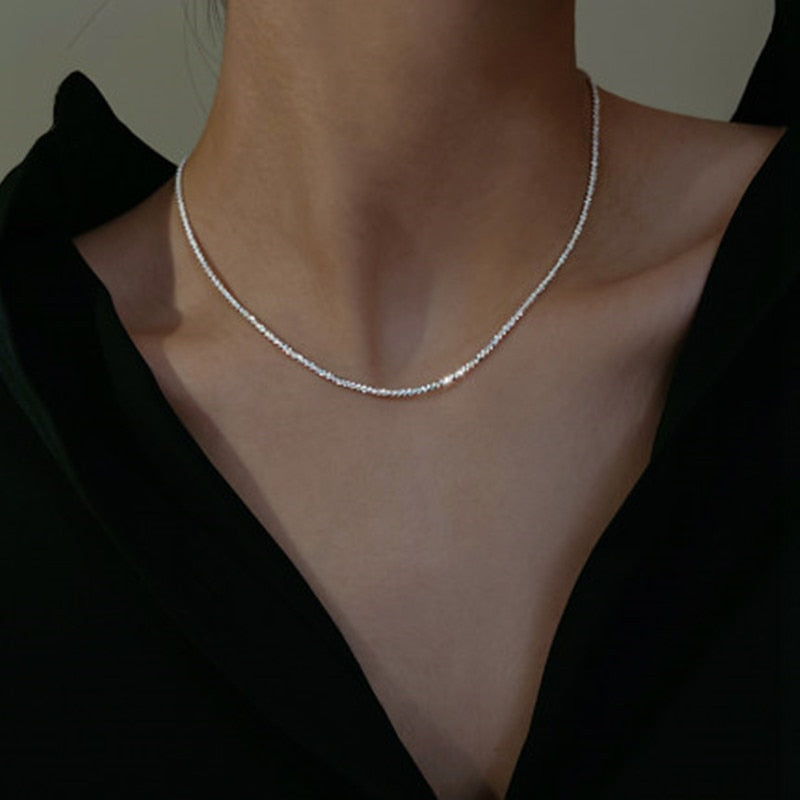 Skhek Sparkling Necklace Trendy Chain Choker for Women Fashion Brilliant Crystal Silver Plated Necklaces Accessories Jewelry Gift 2022