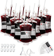 Load image into Gallery viewer, SKHEK 10Pcs/Lot 350Ml Halloween Blood Bag For Drinks PVC Drink Pouches Vampire Theme Party Props Horror Halloween Party Accessories