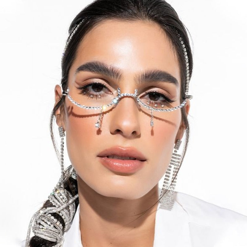 Skhek Pendant Glasses Frame Designer Luxury Retro Sunglasses Boho Without Lens Women's Accessories Eyes Glasses Face Jewelry