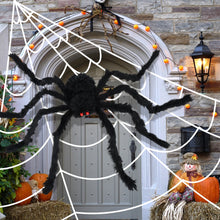 Load image into Gallery viewer, SKHEK Halloween 30/50Cm/75Cm/90Cm Big Black Plush Spider Halloween Party Decorations For Home Bar Haunted House Horror Props Spider Web Kids Toy