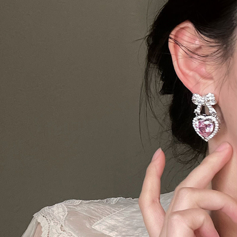 Skhek Exquisite Heart Shape Stud Earrings For Women Shining CZ Zircon Butterfly Pearl Flowers Tassel Earring Girl Temperament Jewelry