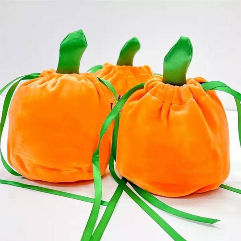 SKHEK 1Pc Sublimation Velvet Pumpkin Candy Bag Halloween Gift Bag Trick Or Treat 13X15cm Party Decoration Chocolate Storage Bucket