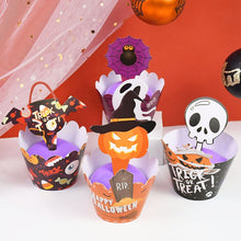 Load image into Gallery viewer, SKHEK Halloween Halloween Cupcake Wrappers Muffin Paper Cup Pumpkin Ghost Spider Cake Topper Halloween Party Dessert Cake Decoration Supplies