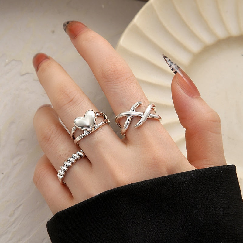 Skhek Vintage Hollow Heart Butterfly Rings Set For Women Metal Silver Color Geometric Spiral Shape Ring 22Pcs Set 2023 Trendy Jewelry