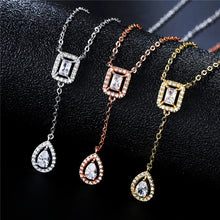 Load image into Gallery viewer, Skhek Simple Design CZ Square Pendant Long Necklace For Women Geometric Metal Clavicle Chain Female Summer Jewelry Accessories