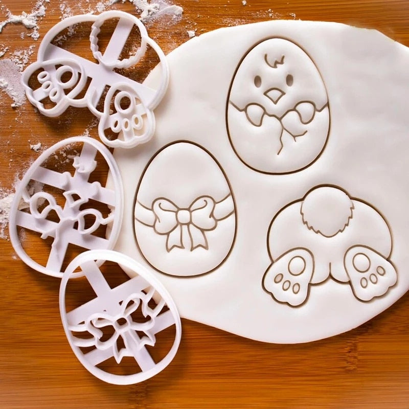 1set Easter Egg Cookie Embosser Mold Bunny Chick Shaped Fondant Icing Biscuit Cutting Die Easter Party Baking Decoating Tool