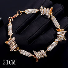 Load image into Gallery viewer, Skhek Bling Crystal Barbed Wire Brambles Iron Bracelets Women Men Hip Hop Full Rhinestone Iced Out Cuban Link Chain Bracelet Jewelry