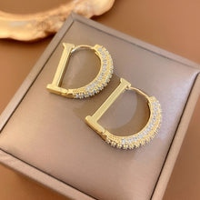 Load image into Gallery viewer, Skhek Gold Plated Letter D Hoop Earrings for Women Gifts Mirco Pave Zircon Copper Initial Huggies Ear Buckle Daily Jewelry
