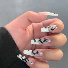 Load image into Gallery viewer, SKHEK Halloween Long Ballet Black And White Graffiti Series Star Moon Scepter Snake Pattern Fake Nails Set Press On Nails DIY Manicure Tools