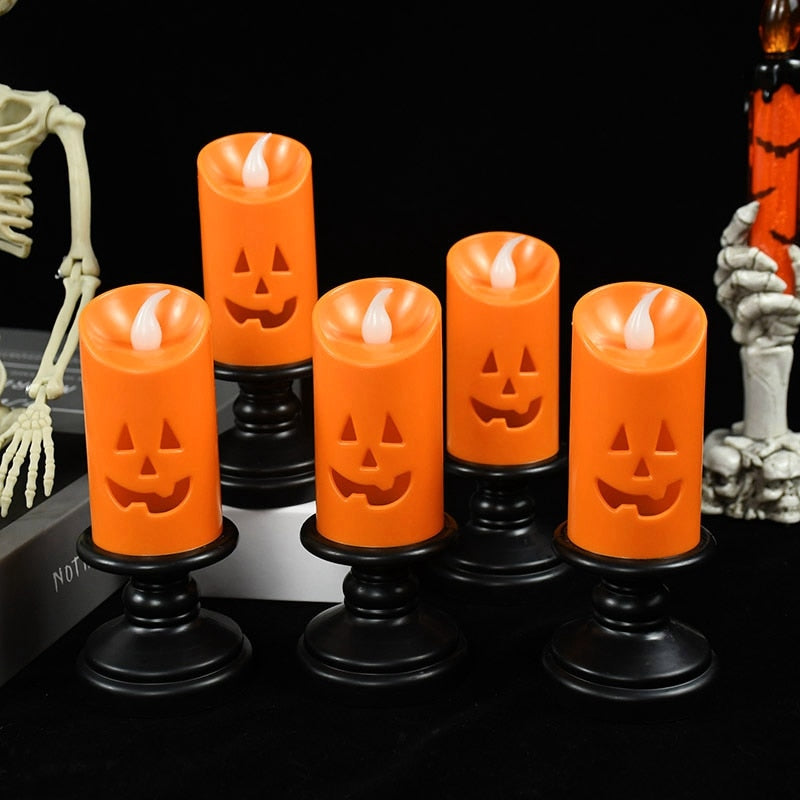 SKHEK Halloween Halloween Lights LED Candle Pumpkin Candlestick Happy Halloween Party Decoration For Home Haunted House Horror Props Kids Gifts
