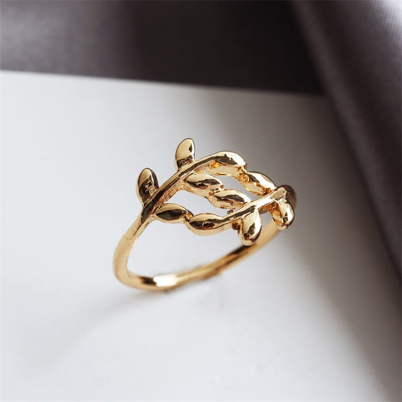 Skhek   New Trendy Silver Color Sweet Romantic Zircon Open Branch Small Leaf Adjustable Ring for Women Korean Wedding Party Jewelry