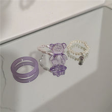Load image into Gallery viewer, SKHEK 2022 Kpop Cute Goth Purple Transparent Bear Heart Resin Acrylic Bead Rings Set For Women Egirl BFF Y2K Finger Aesthetic Jewelry