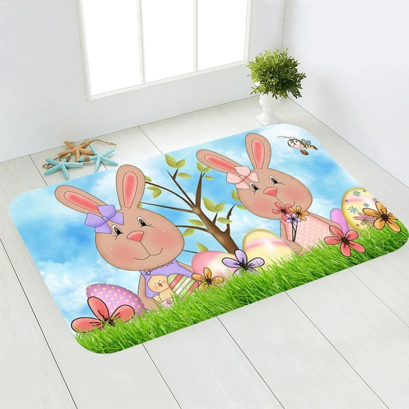 Coloful Happy Easter Floor Mat Cartoon Rabbit Bunny Easter Eggs Door Mats Decoration For Home Living Room 40*60cm