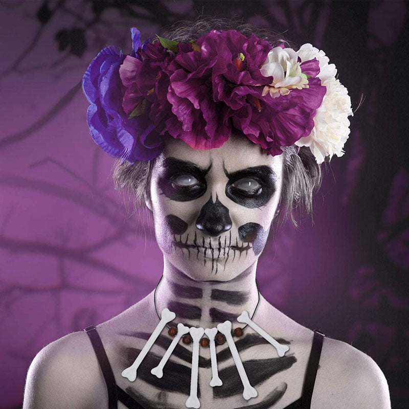 SKHEK Halloween 12Pcs Halloween Horror Props Realistic Skull Skeleton Human Bone For Halloween Home Party Costume Decoration DIY Choker Kids Toy