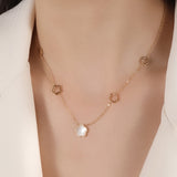 Skhek Luxury Elegant White Shell Accessories Link Chain Pendant Necklace For Women Gold Color Flower Shape Stainless Choker Jewelry