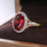 Skhek Classic Shinny Cubic Zirconia Finger Rings Big Red Oval Ring for Women Ladies Party Jewelry