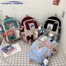 Load image into Gallery viewer, Skhek Back to school supplies 2022 Women&#39;s Backpack Candy Color Buckle Badge Fashion Cute Schoolbag Shoulder Student Bag Teenage Girl College School Backpacks