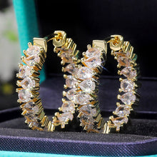 Load image into Gallery viewer, Skhek Gold Plated Full Paved Cubic Zirconia Hoop Earrings for Women High Quality CZ Crystal Party Wedding Jewelry Wholesale