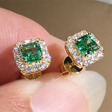Load image into Gallery viewer, Skhek Classic Green Cubic Zirconia Stud Earrings Square Crystal Girl Ear Studs For Women  Wedding Party Earring Fashion Jewelry Gifts