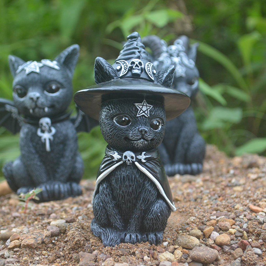 SKHEK Halloween Garden Decoration Witch Succubus Demon Cat Sculpture Gothic Kitten Magic Cat Resin Craft Halloween Ornament Home Outdoor Yard