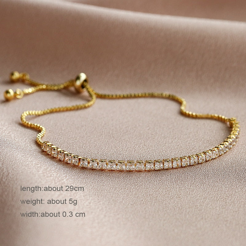 Skhek Adjustable Geometric Crystal Tennis Bracelet For Women Kpop Zirconia Silver/Gold Color Chain On Hand Fashion Jewelry Gifts