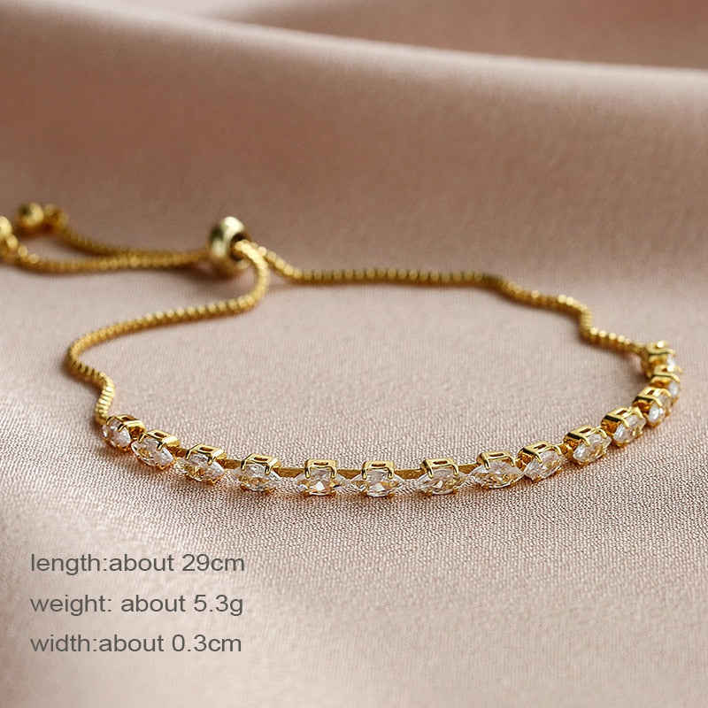 Skhek Adjustable Geometric Crystal Tennis Bracelet For Women Kpop Zirconia Silver/Gold Color Chain On Hand Fashion Jewelry Gifts