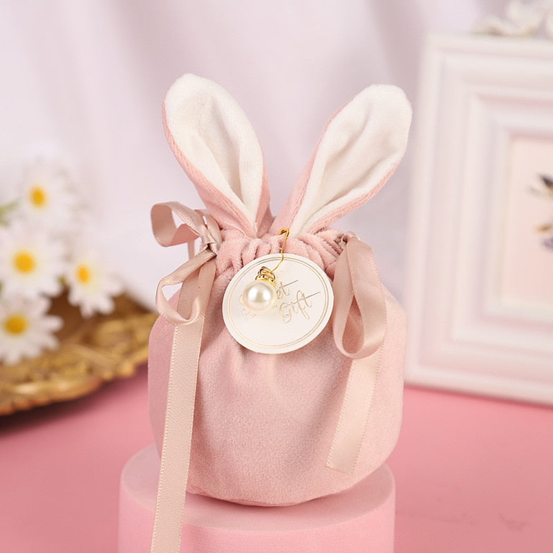 3pcs Easter Rabbit Bunny Gift Bag Valentines Day Chocolate Candy Packaging Bag Wedding Birthday Party Supplies Jewelry Organizer