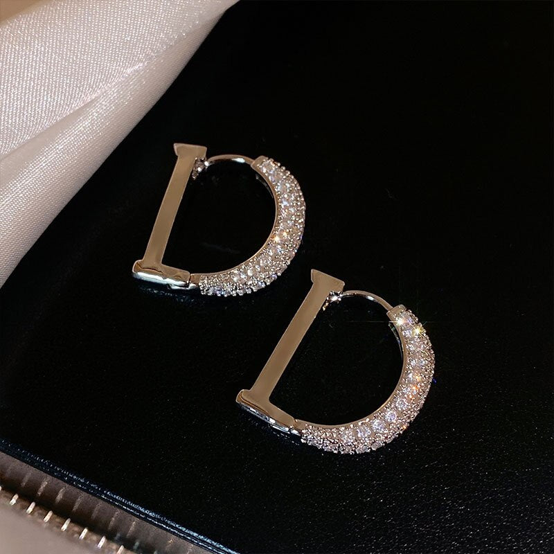 Skhek Gold Plated Letter D Hoop Earrings for Women Gifts Mirco Pave Zircon Copper Initial Huggies Ear Buckle Daily Jewelry