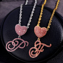 Load image into Gallery viewer, Skhek Stainless Steel Rope Chain Cursive Letter Crystal Charm Necklace For Women Bling Pink Rhinestone Initial Choker Necklace Jewelry