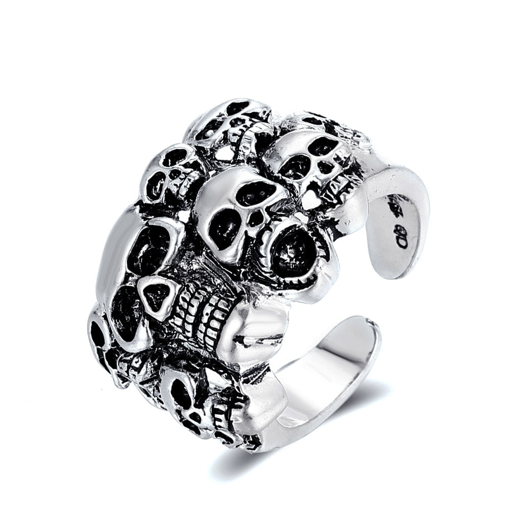 Skhek 2023 Gothic Silver Color Skull Open Ring Unisex Retro Punk Adjustable Skull Couple Finger Ring Trendy Design Party Jewelry Gift