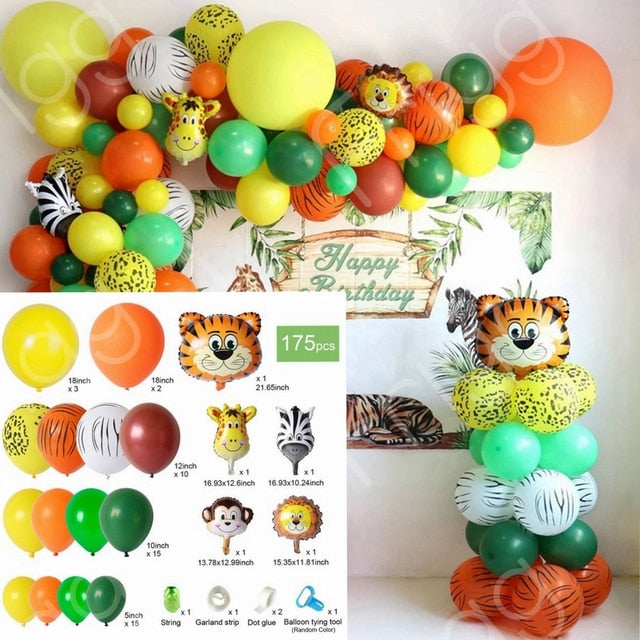 Skhek  Jungle Safari Birthday Party Balloon Garland Arch Kit Animal Balloons For Kids Boys Birthday Party Baby Shower Decorations