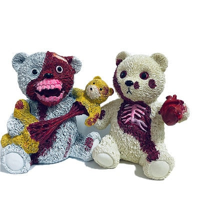 SKHEK 2022 Halloween Decoration Bloody Teddy Bear Horror Theme Doll Resin Decoration Craft Resin Ornament For Home Room Decor