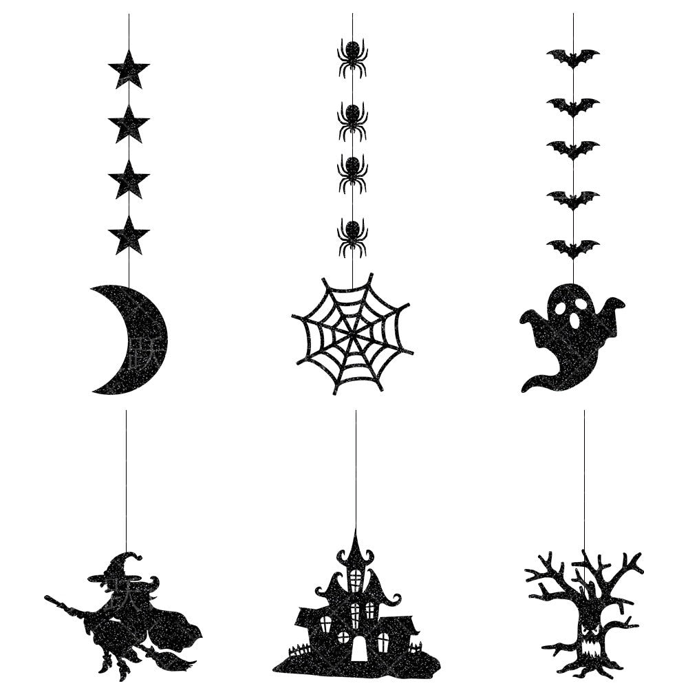 SKHEK Halloween Decoration Banner Pendant Spider Witch Ghost Bat Pendant Ghost Festival Atmosphere Layout Props Happy Helloween Party