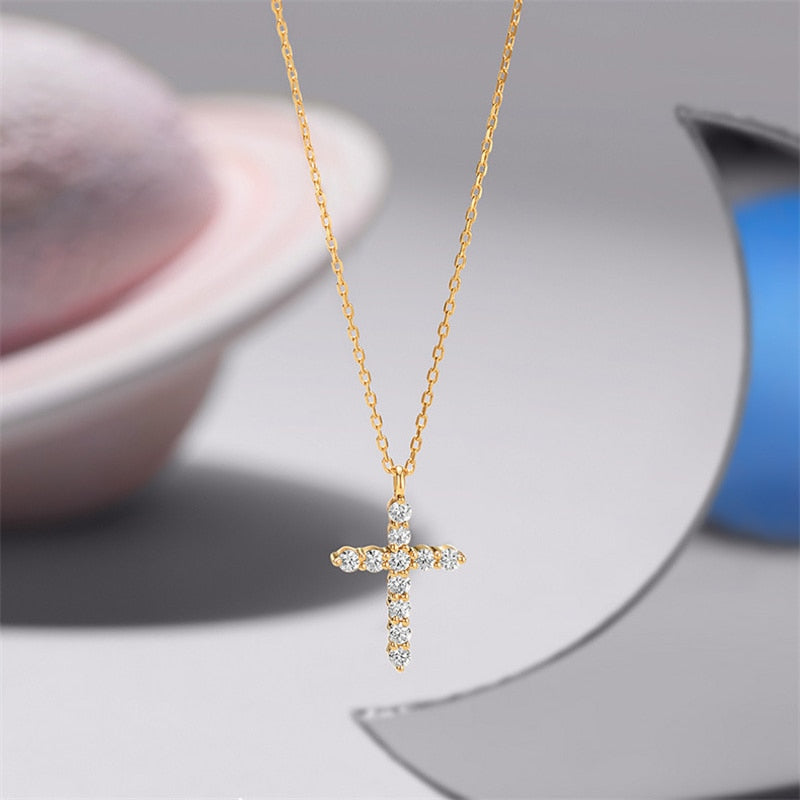 Skhek Minimalist Cross Necklace Women Pendant Simple Gold Color Chain Metal Jewelry Clavicle Choker Men Couple Party Daily Gifts