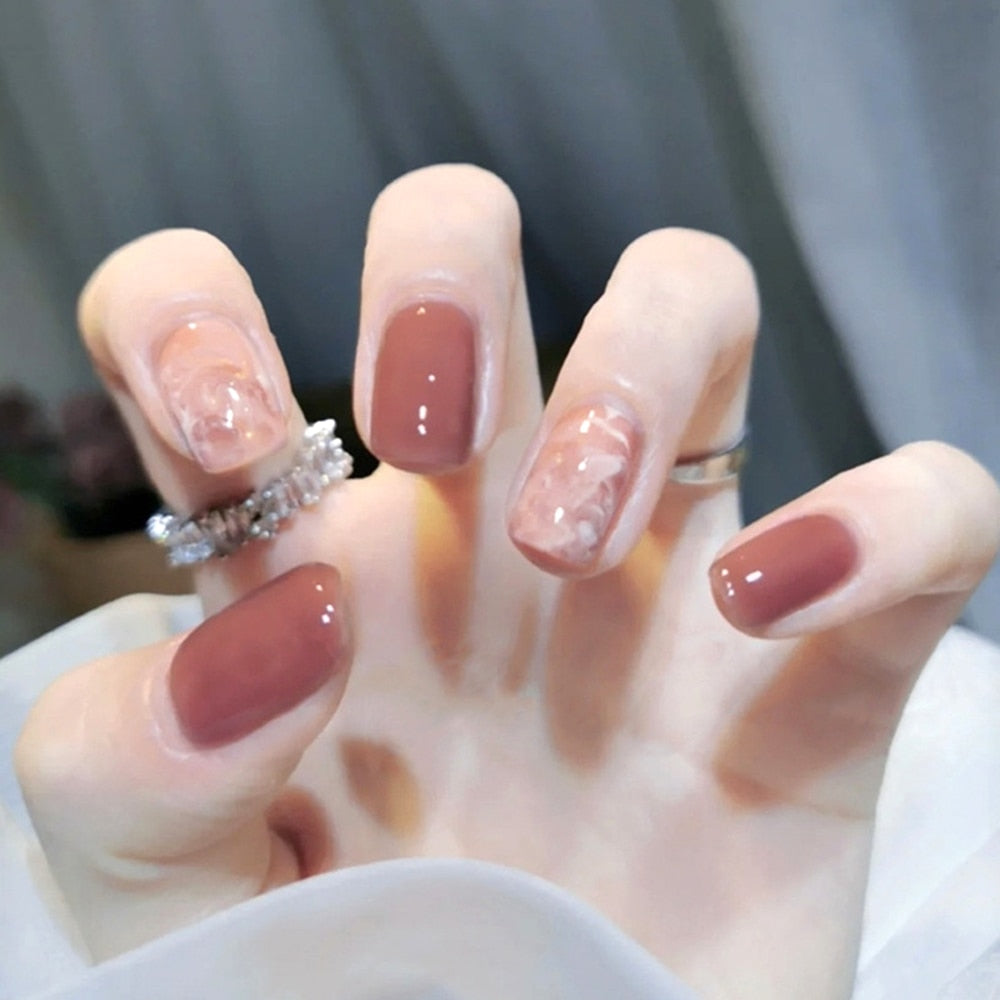 SKHEK 24PCS/Box Smoothly Beautiful False Nails With Design Short Size Artificial Press On Fingernails For Woman