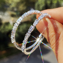 Load image into Gallery viewer, Skhek Luxury Zircon Big Hoop Earrings Silver Plated Micro Paved CZ Crystal Earrings for Party Korean Fashion Jewelry