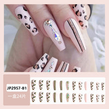 Load image into Gallery viewer, SKHEK Halloween 24Pcs Blue And Black Hydrangea Diamond Long T Fake Nails Set Press On Nails With Press Glue Full Cover Acrylic Nail Tips