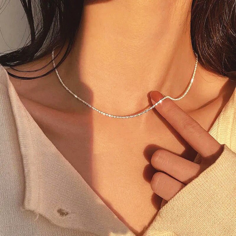 Skhek    Trend Sparkling Silver Color Choker Necklace for Women Elegant Clavicle Chain Necklace Party Wedding Collar Jewelry Gifts
