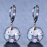 Skhek 2023 Bohemian Jewelry Blue/White Imitation Fire Opal Long Dangle Earrings For Women Cute Round Geometric Pendant Hoop Earrings