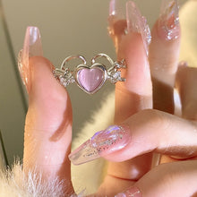 Load image into Gallery viewer, Skhek   Kpop Pink Zircon Heart Open Ring for Women Girls Luxury Blue Opal Heart Couple Finger Rings Wedding Y2K Jewelry