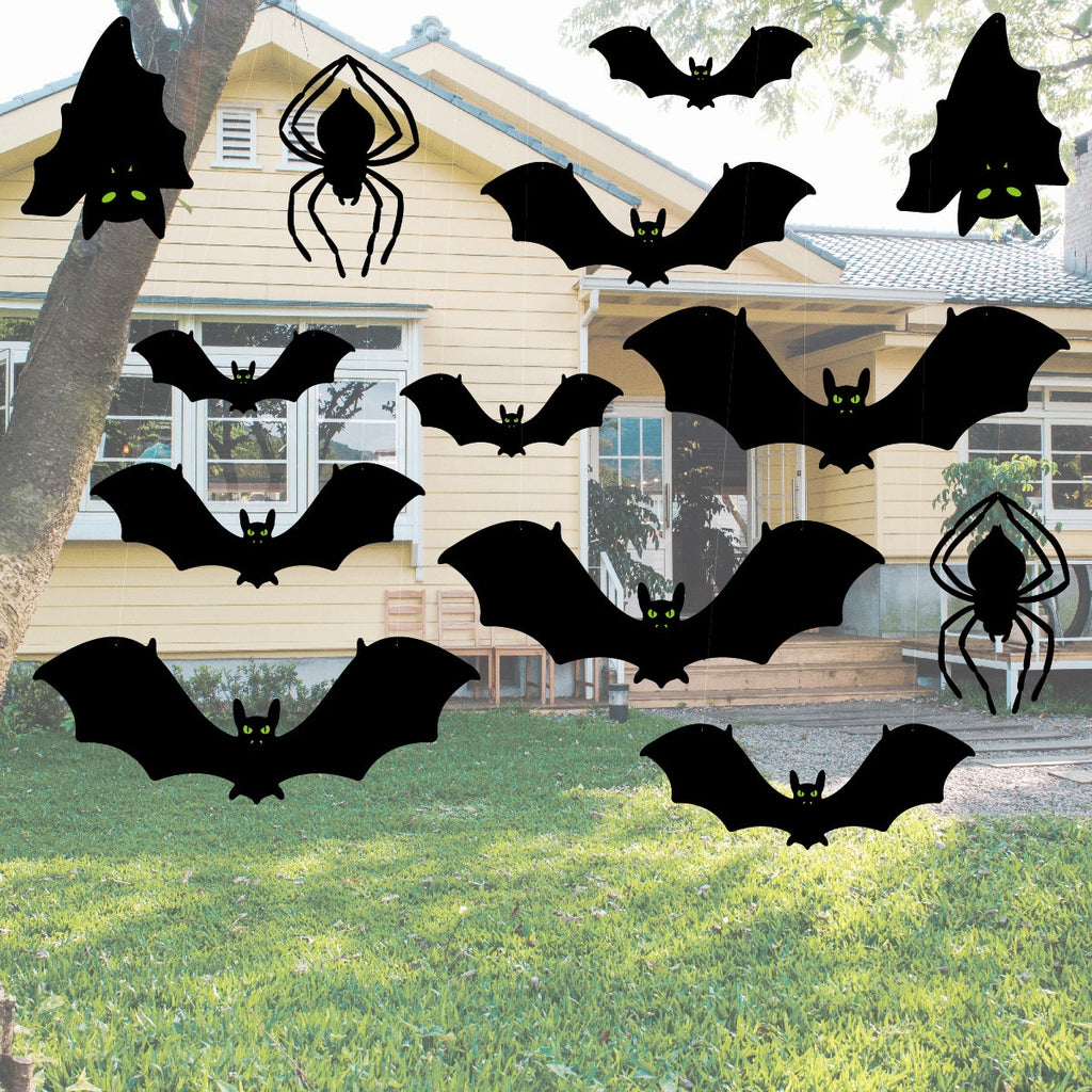 SKHEK Halloween Halloween Luminous Eyes Bat Decorations Yard Sign Outdoor Lawn Decor Hanging Scary Black Bat Large Fake Bat Spooky Decoration
