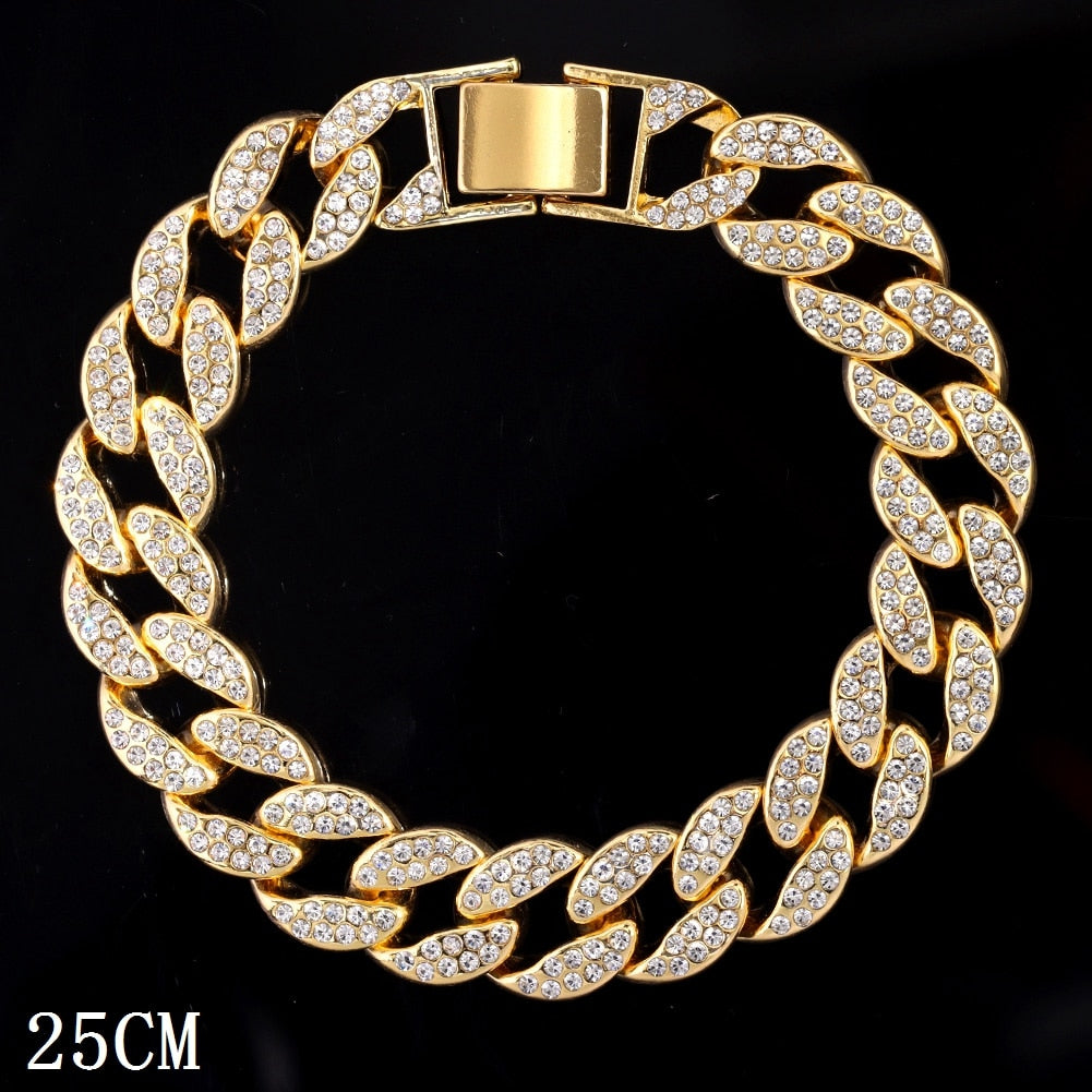 Skhek Fashion Luxury Iced Out Prong Cuban Link Chain Anklet For Women Men Bling Full Rhinestone Anklets Bracelet Hip Hop Foot Jewelry