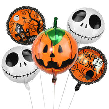 Load image into Gallery viewer, SKHEK Halloween 5Pcs Halloween Pumpkin Bat Foil Balloons Skeleton Spider Inflatable Air Globos Kids Toy Gift Halloween Party Decoration For Home